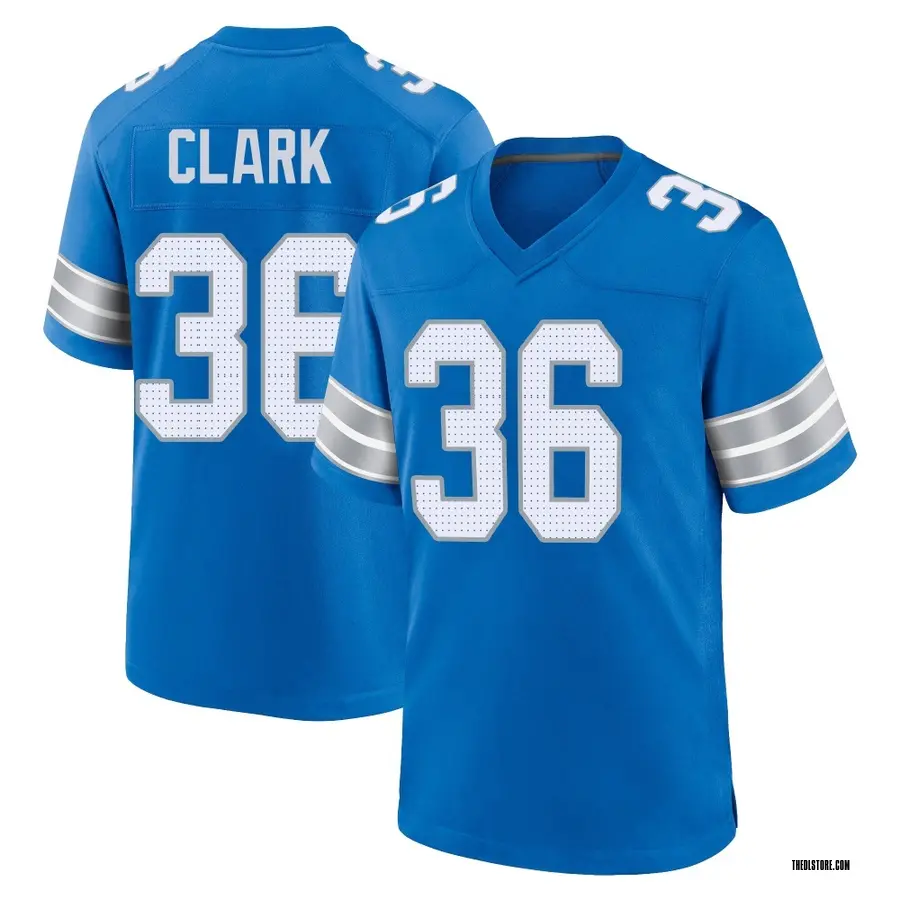 Blue Men's Chuck Clark Detroit Lions Game 2nd Jersey