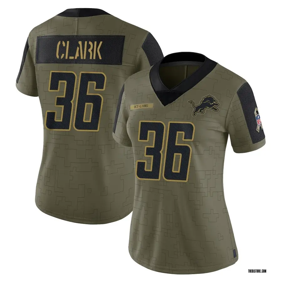 Olive Women's Chuck Clark Detroit Lions Limited 2021 Salute To Service Jersey